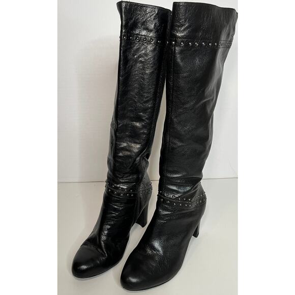 Johnston & Murphy Knee High Bethany Black Leather Boots, Size 8.5 - Picture 2 of 5
